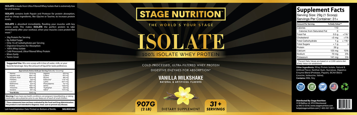 2lb 100% Whey Protein Isolate Vanilla – 30 Servings