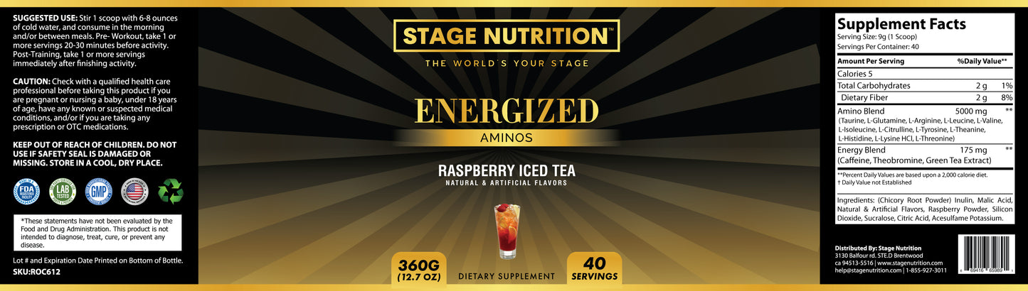 Energized Aminos Raspberry Iced Tea 360g - 40 servings