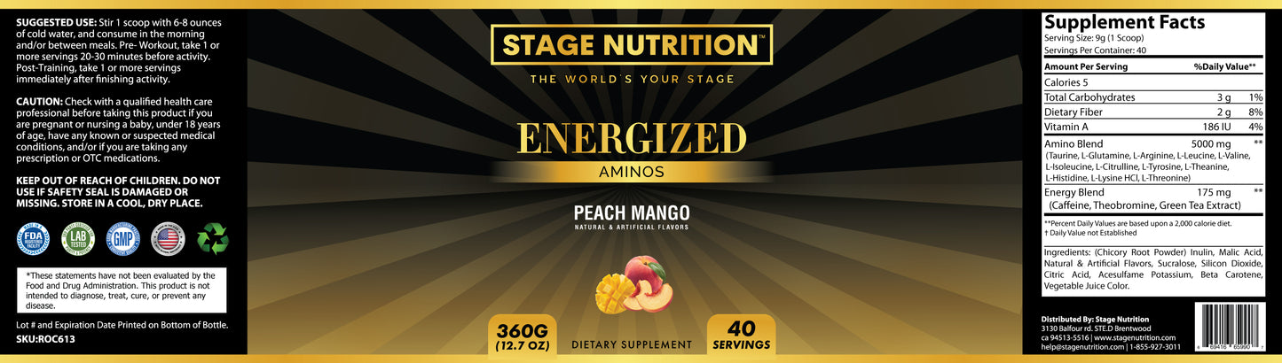 Energized Aminos Peach Mango 360g - 40 servings