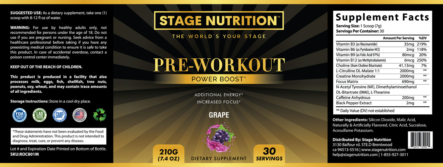 Energy Pre-Workout Grape 214g - 30 servings
