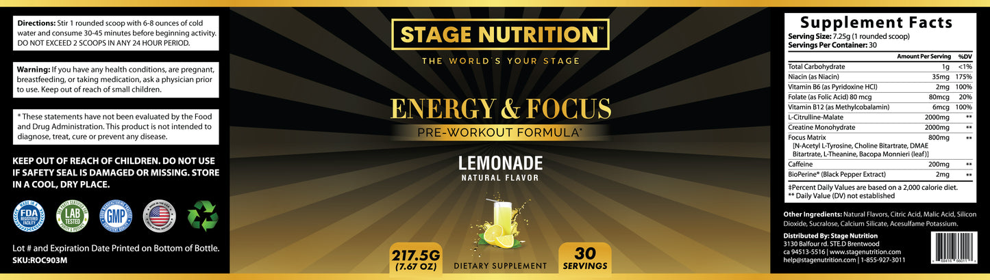 Energy Pre-Workout Lemonade 214g - 30 servings